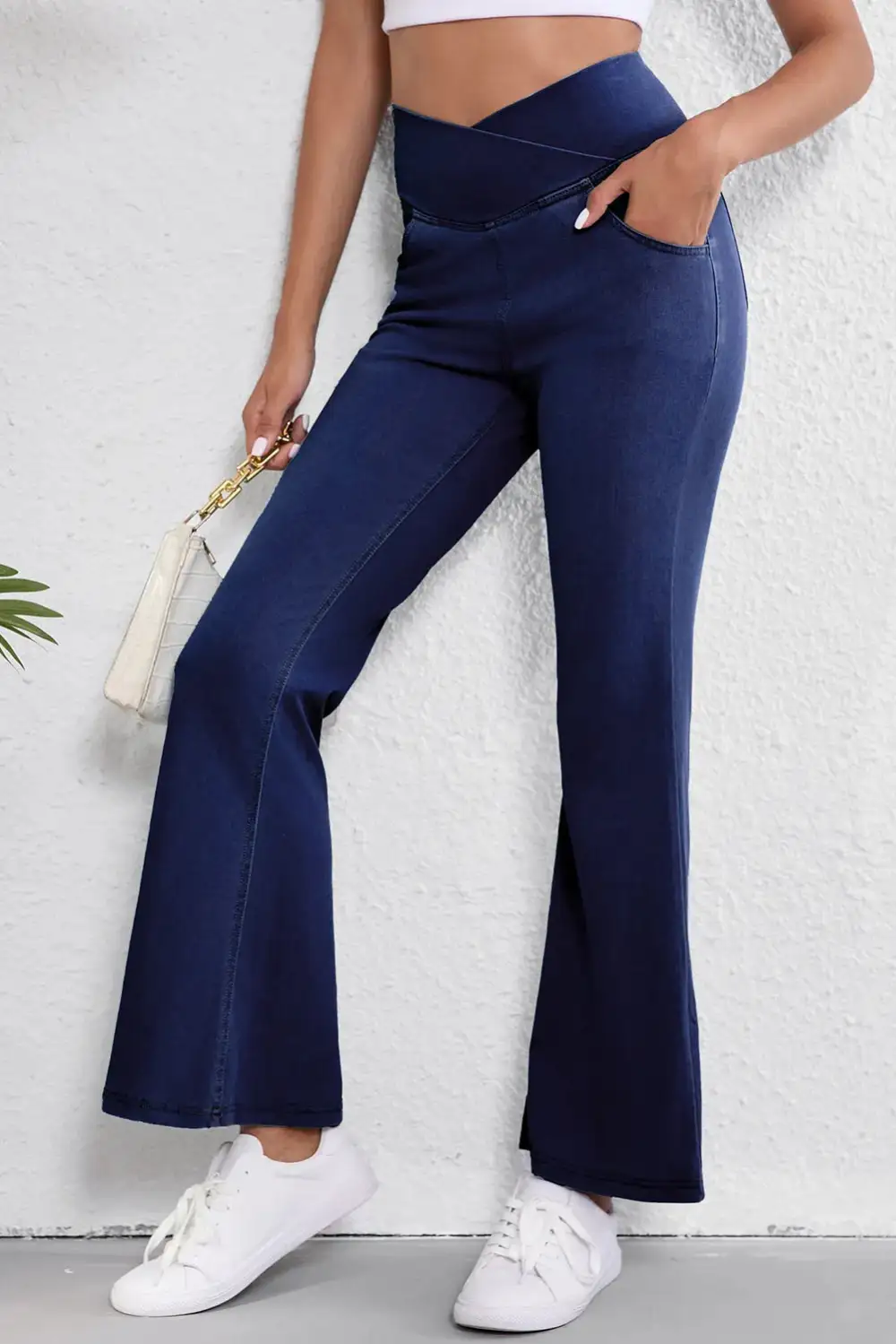 Flare High Waist Dusk Solid Crossed Jeans