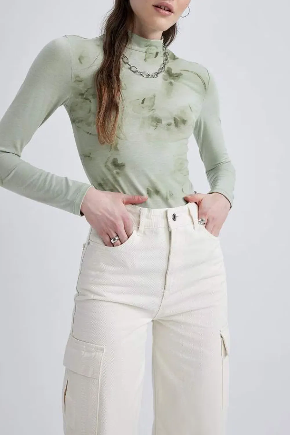 Fitted Half Turtleneck Long Sleeve T-Shirt