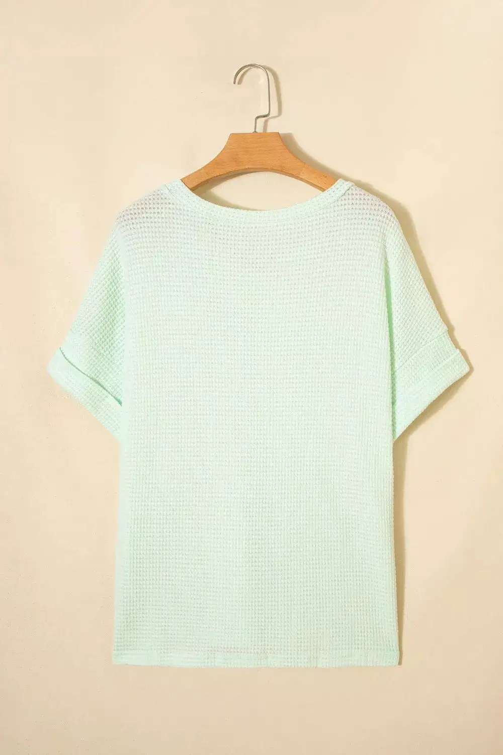 V Neck Short Sleeve Plus Waffle Knit