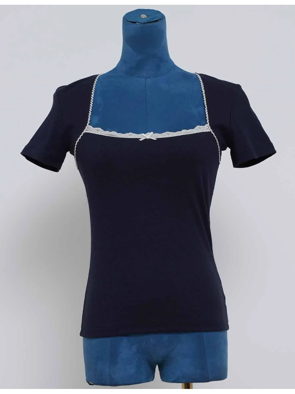 Chic Square Neck Lace Trim Short Sleeves Top