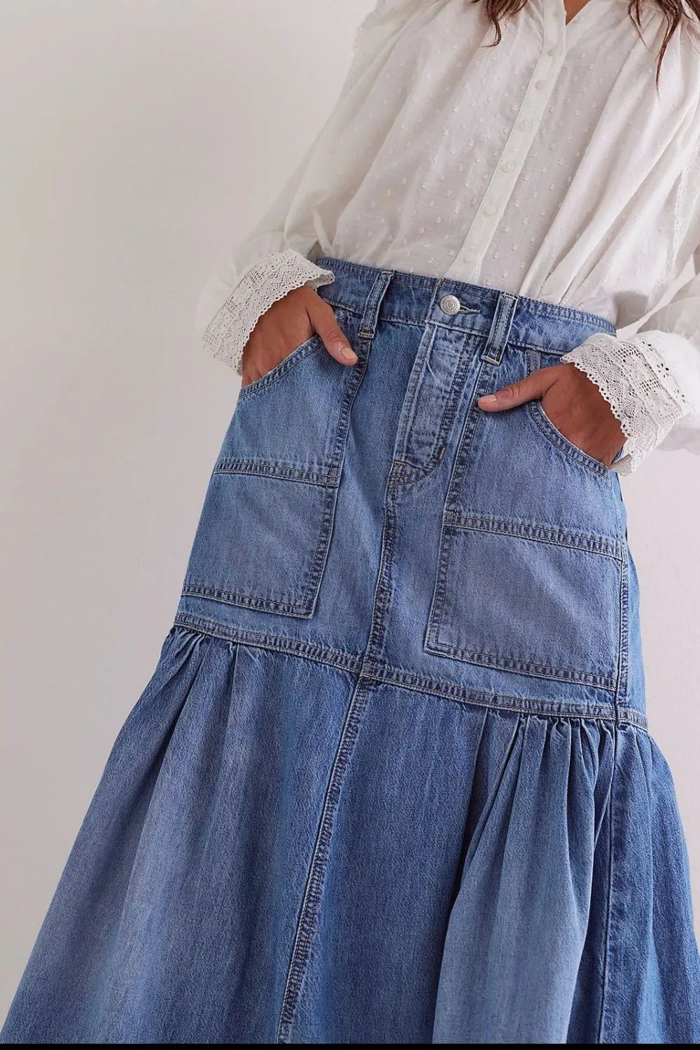 Midi Denim Pockets So Skirt