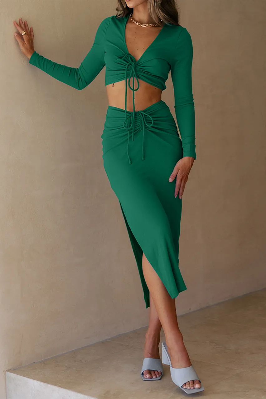 Tie Front Cut Out Long Sleeve Crop Top