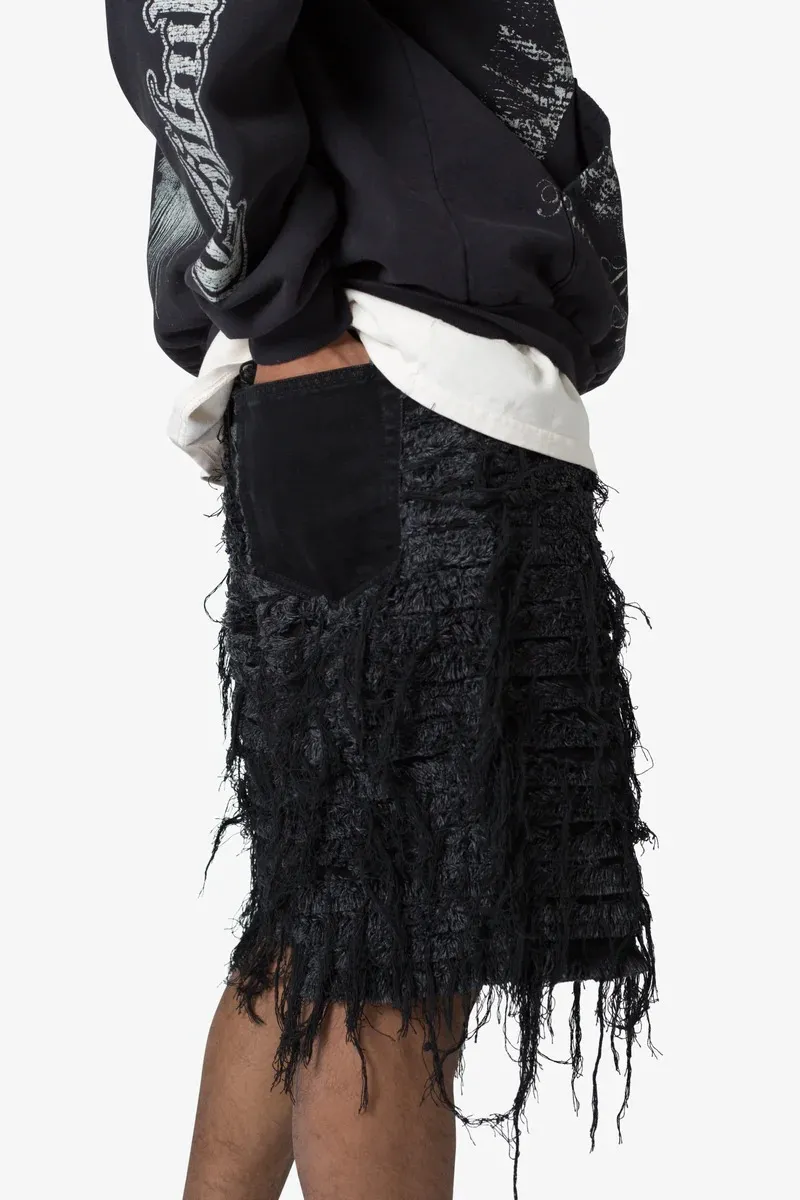 BLACK ALL OVER DISTRESSED DENIM SHORTS