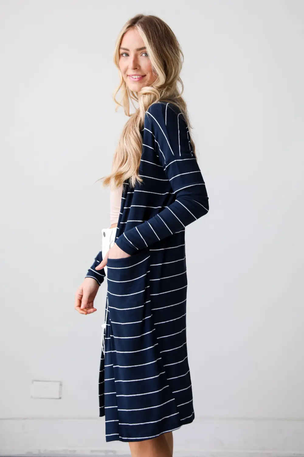 FINAL SALE - Piper Striped Longline Lightweight Knit Cardigan