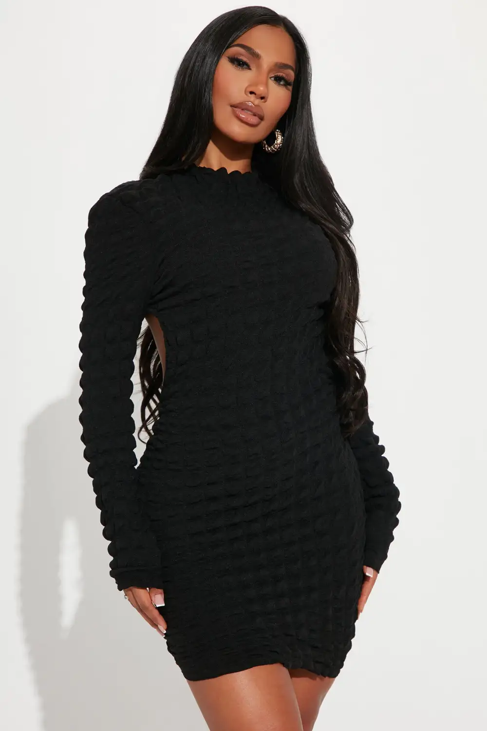Tia Bubble Mini Dress - Black