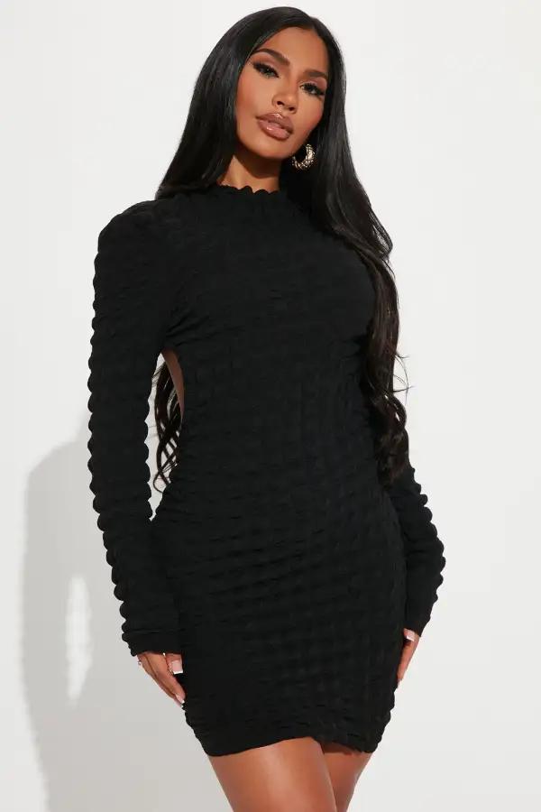 Tia Bubble Mini Dress - Black
