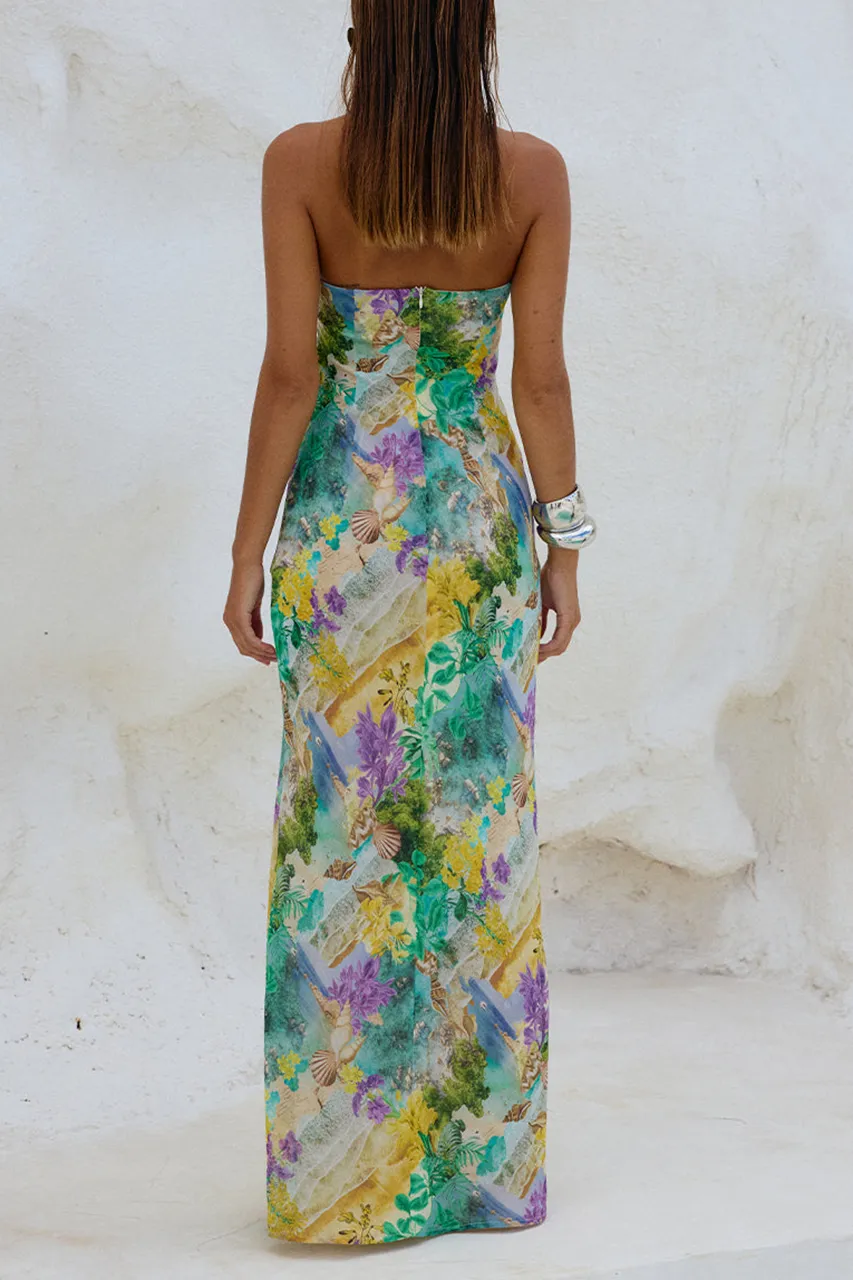 Multicolor Tie-Dye Sexy Strapless Maxi Dress