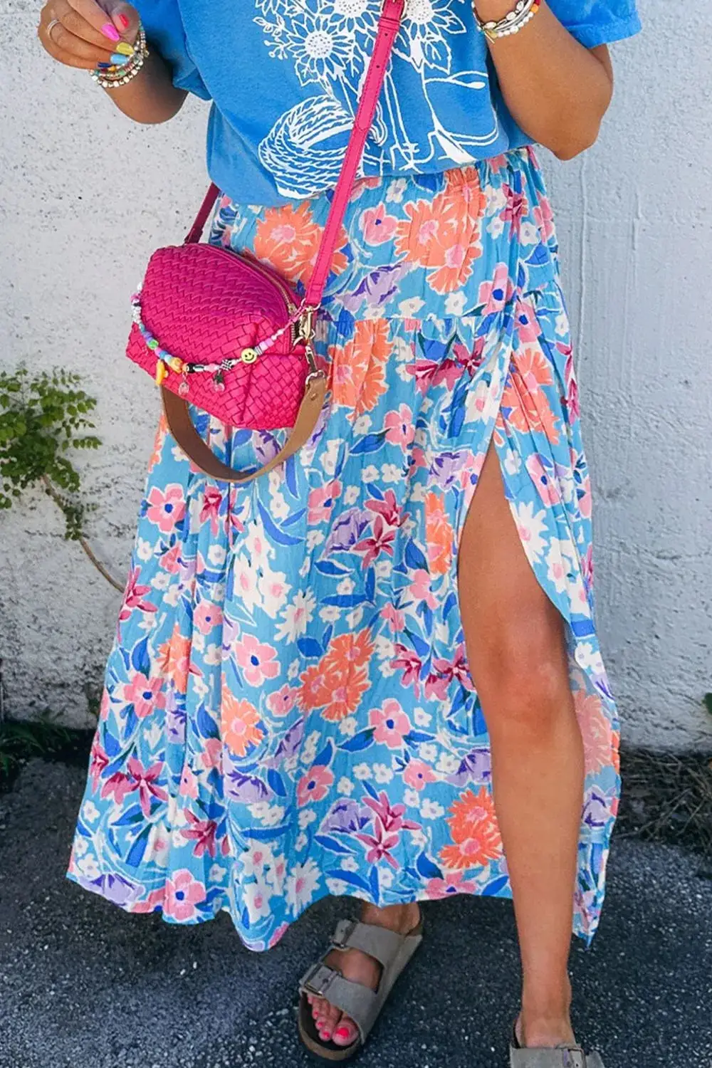 Everyday Floral Side Slit Skirt