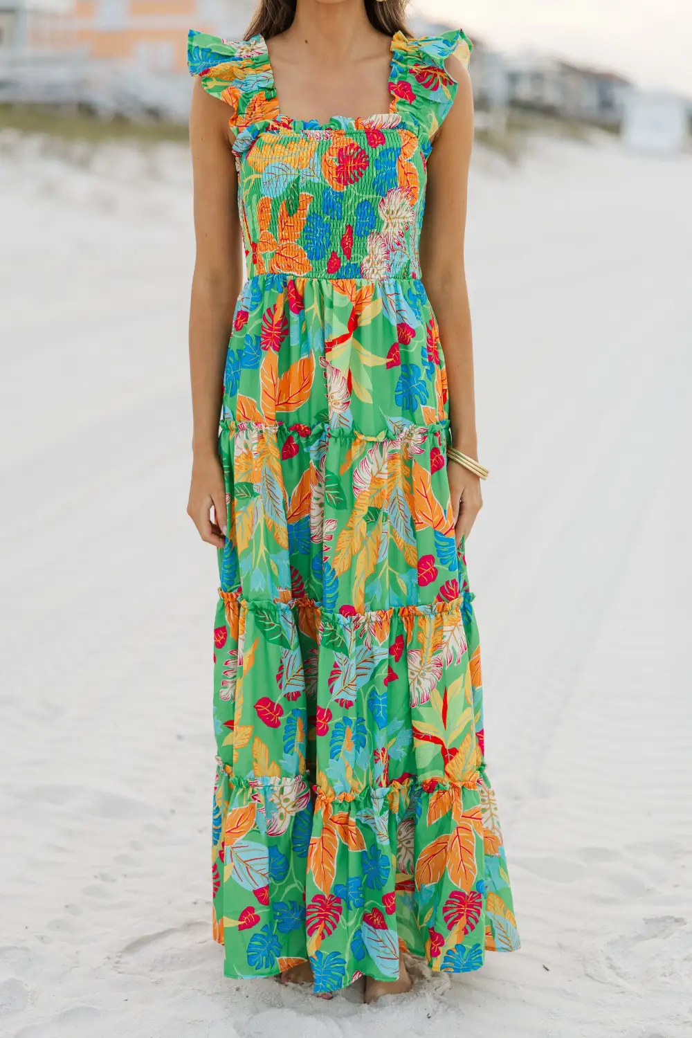 Fearless Travels Green Tropical Maxi Dress