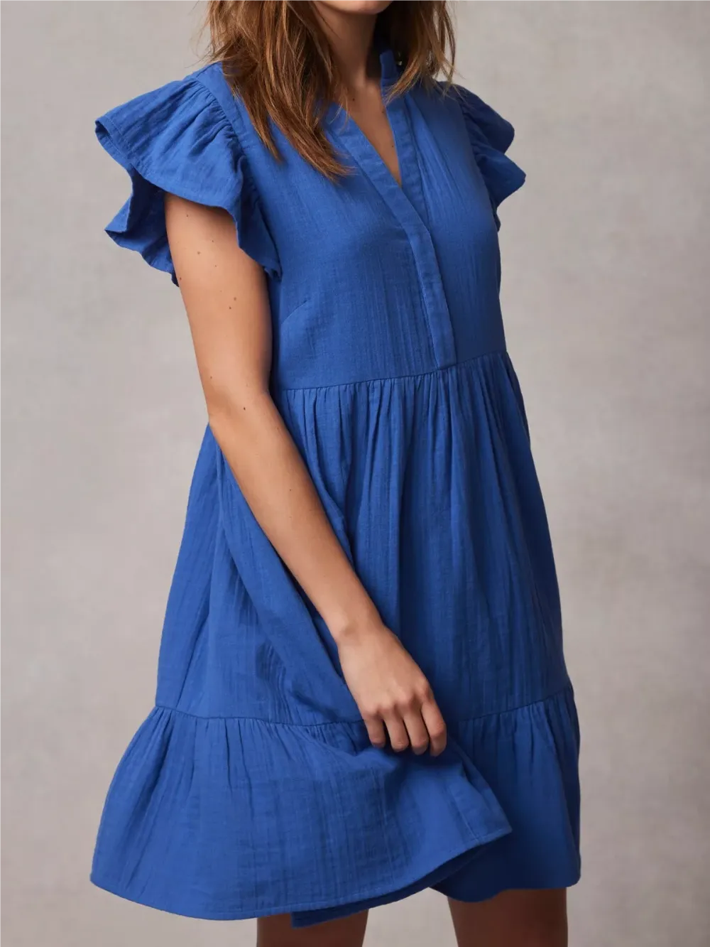 Ruffle Sleeve Mini Cotton Dress