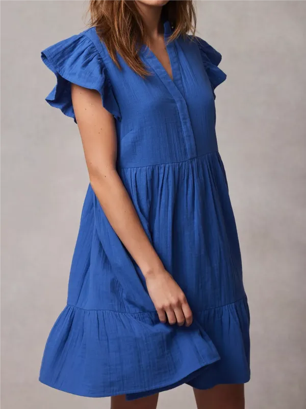 Ruffle Sleeve Mini Cotton Dress