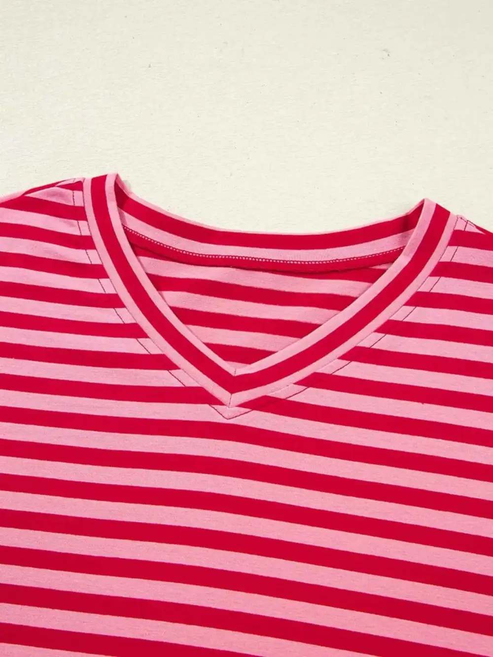 Contrast Striped Drop Shoulder V Neck Top T-Shirt
