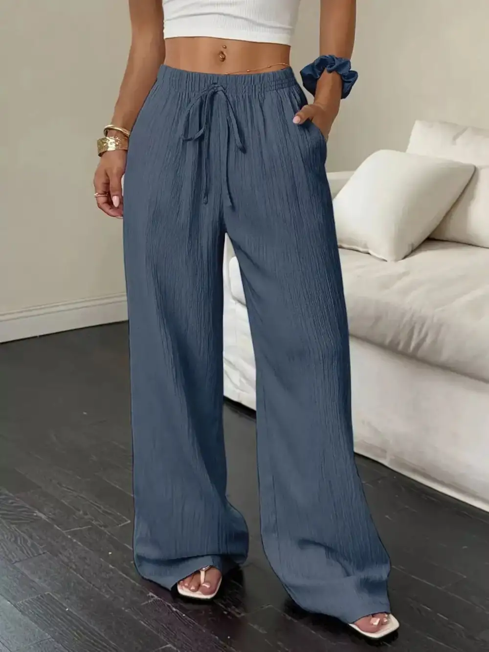 Wide Leg Pants with Drawstring