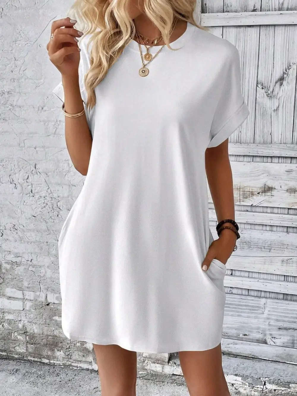 Easy Fit Round Neck Short Sleeve Mini Dress