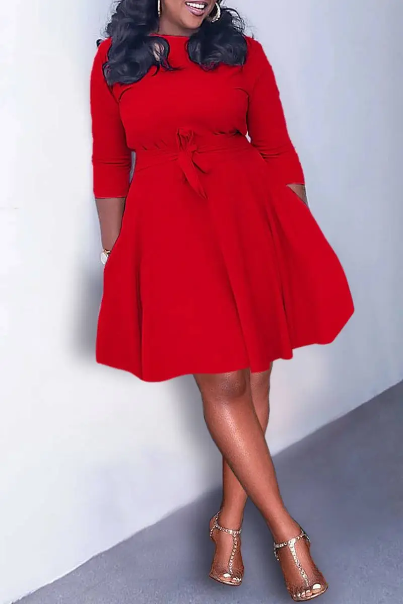 Plus Size Red Casual With Pocket Wrap Mini Dresses