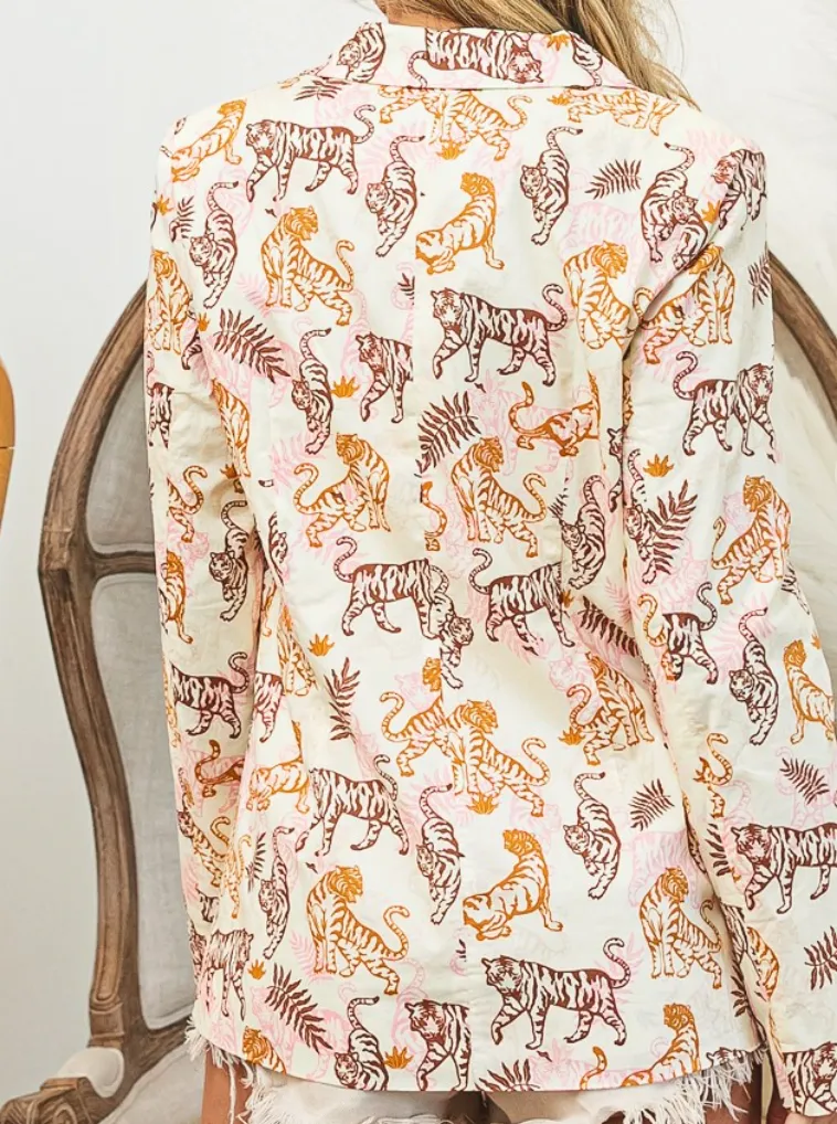 Tiger Printed Blazer Cardigan