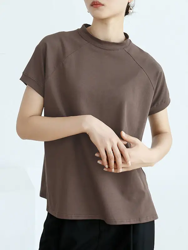Casual Short Sleeve Relaxed Stand Collar T-Shirt