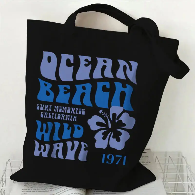 Groovy Retro Graphic Canvas Tote Bag
