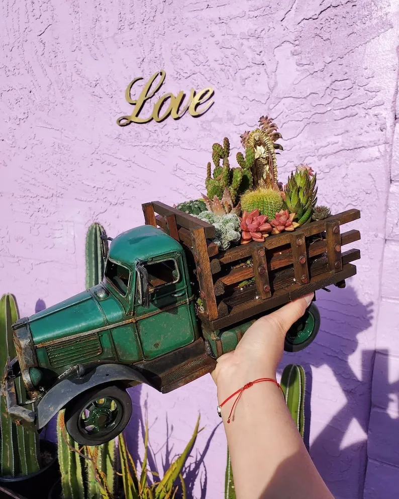 (Store Closing Sale) Vintage Green Truck DIY PLANTER