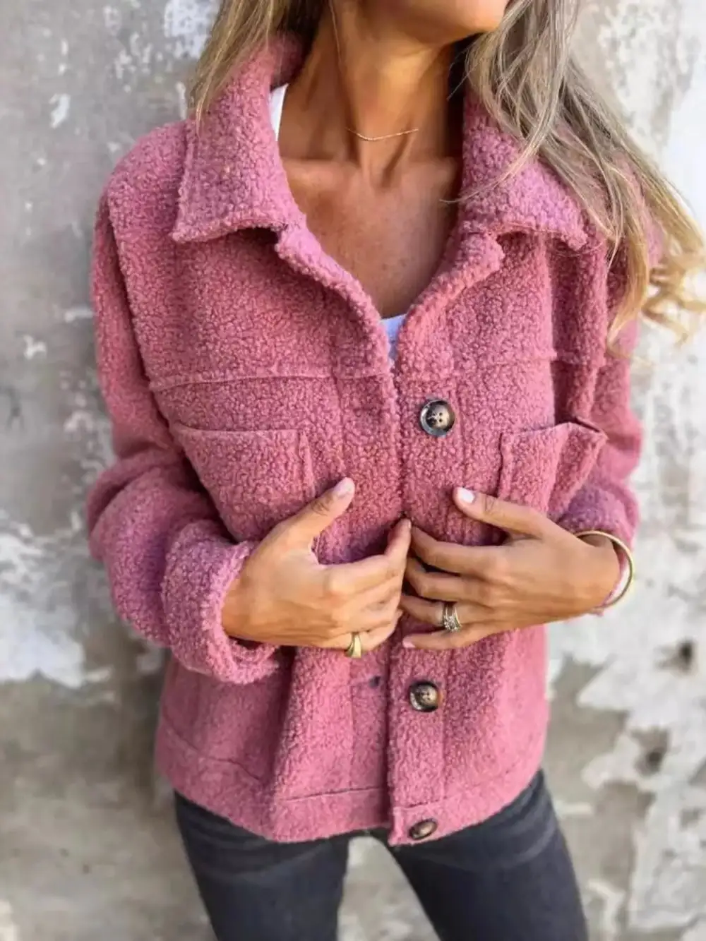 Full Size Single-breasted Sherpa Shacket Plus Size