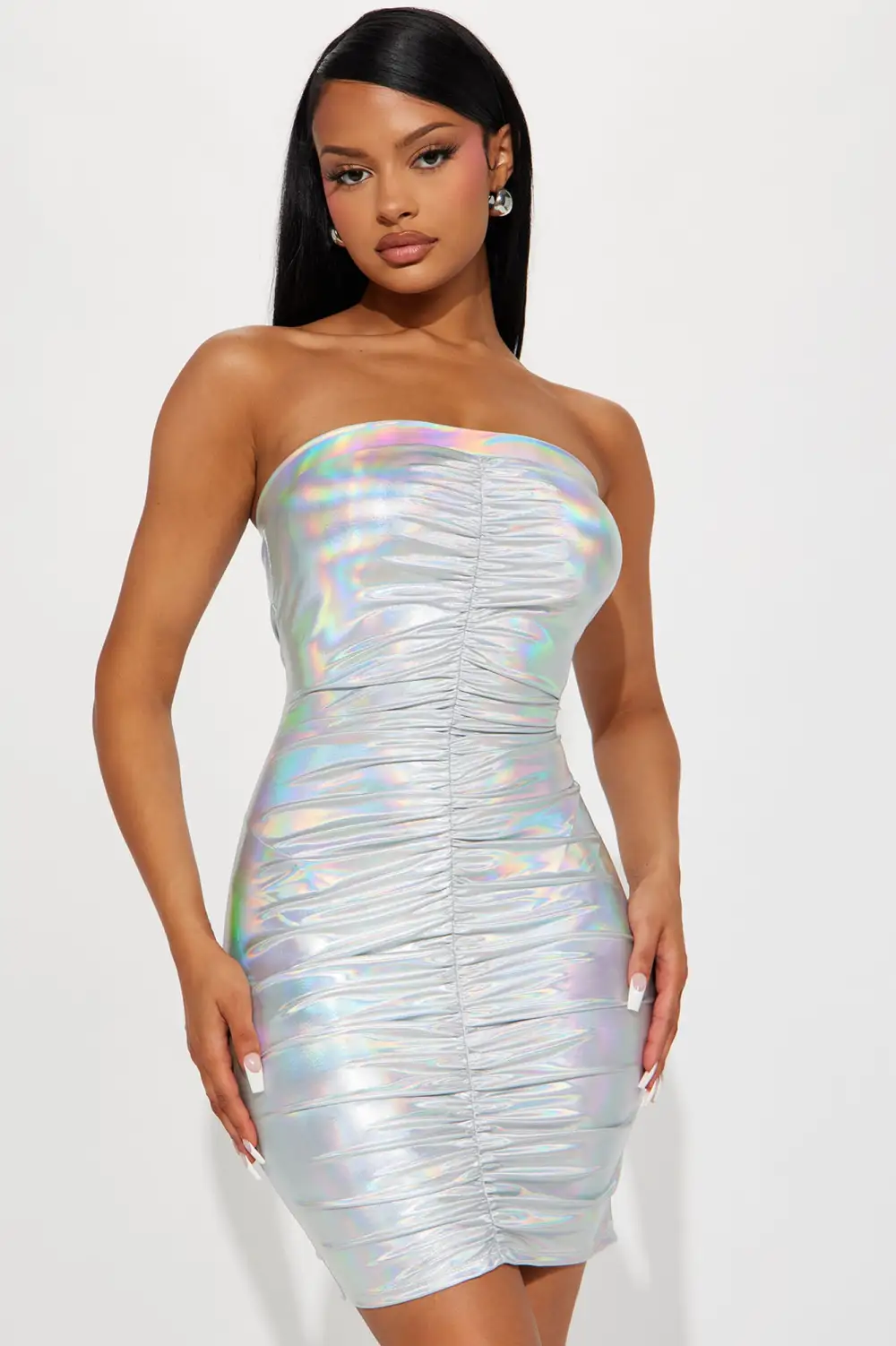 Mona Metallic Mini Dress - Silver