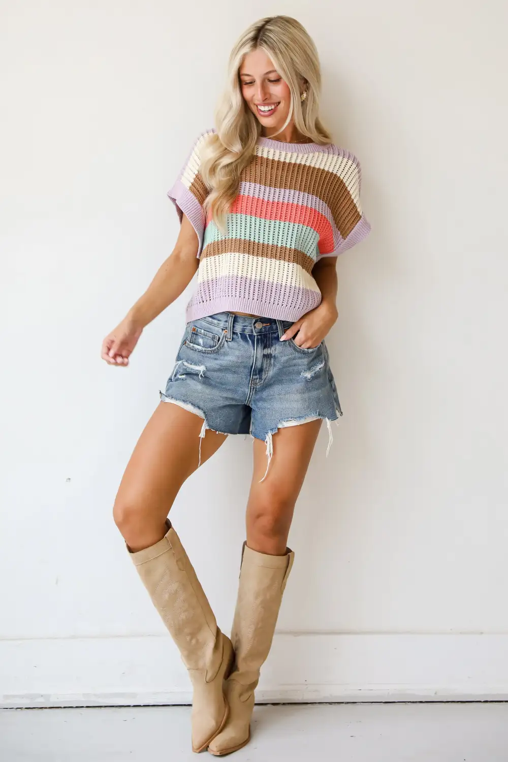 Easily Delightful Lilac Striped Sweater Top