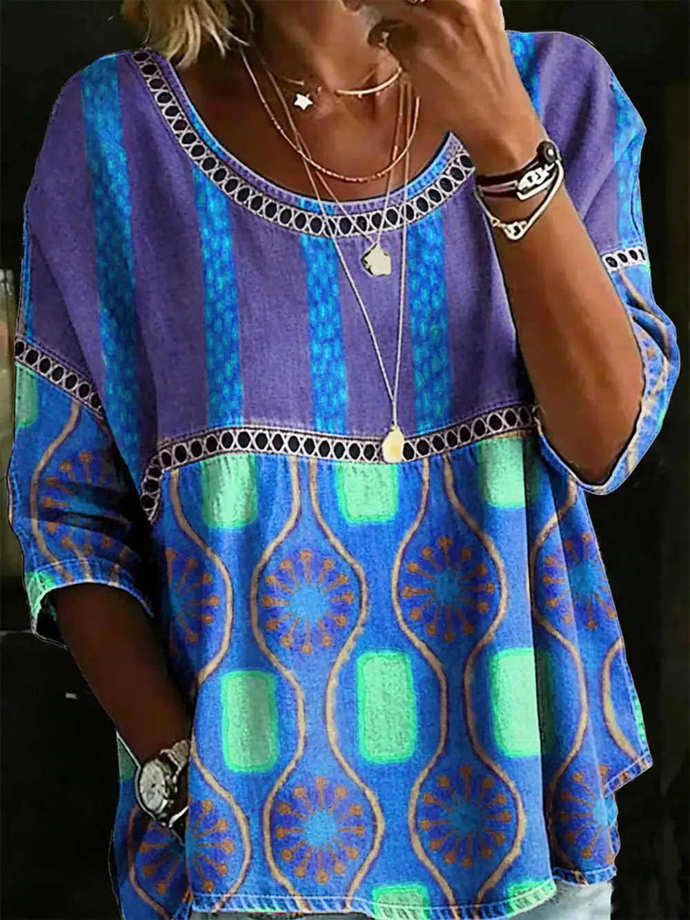 Hollow Out Round Neck Top Plus