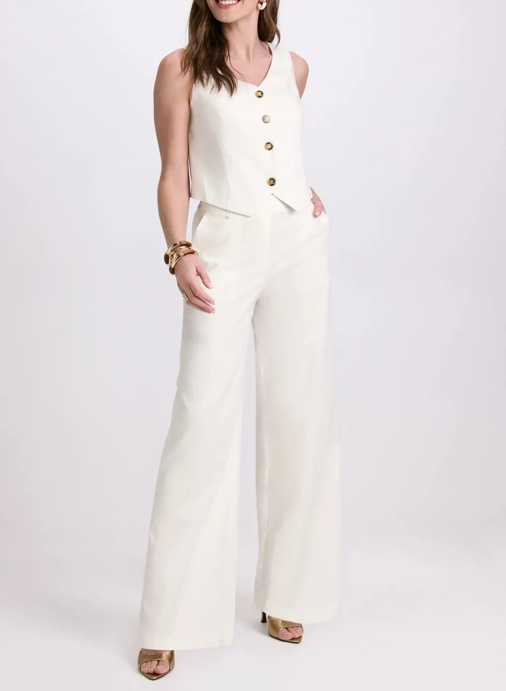 Solid Color Buttoned Pants