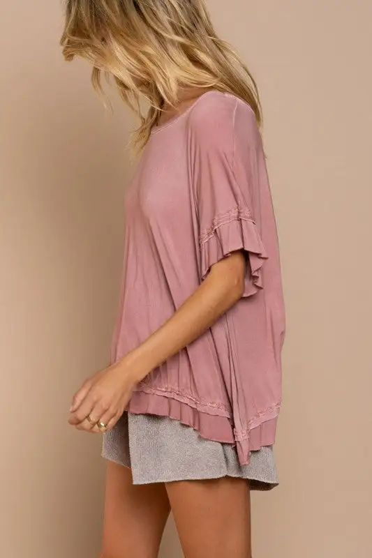 Peek-a-boo Ruffle Overlay Knit Top | URBAN ECHO SHOP