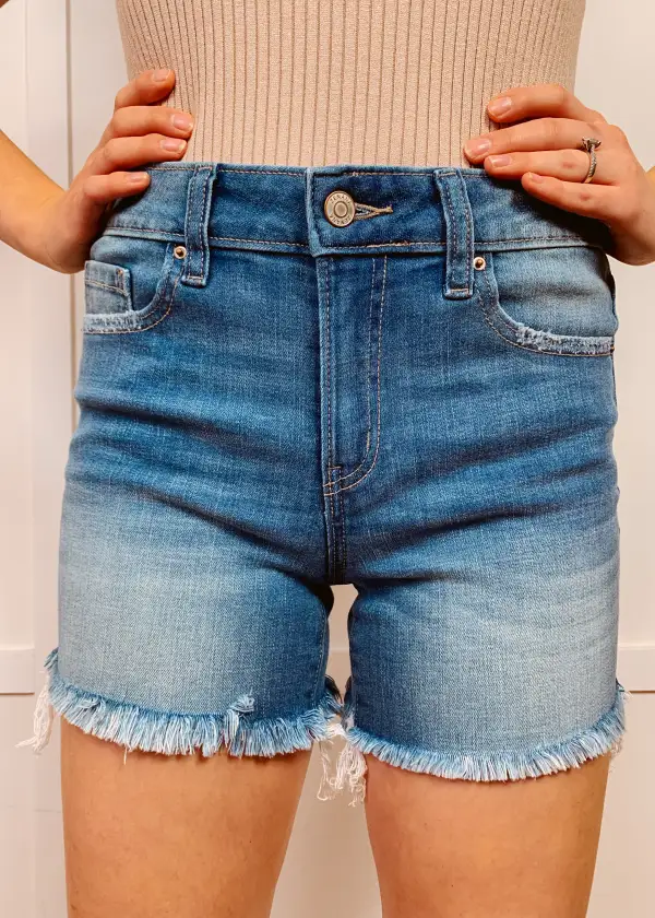 Stretch Denim Raw Hem Shorts