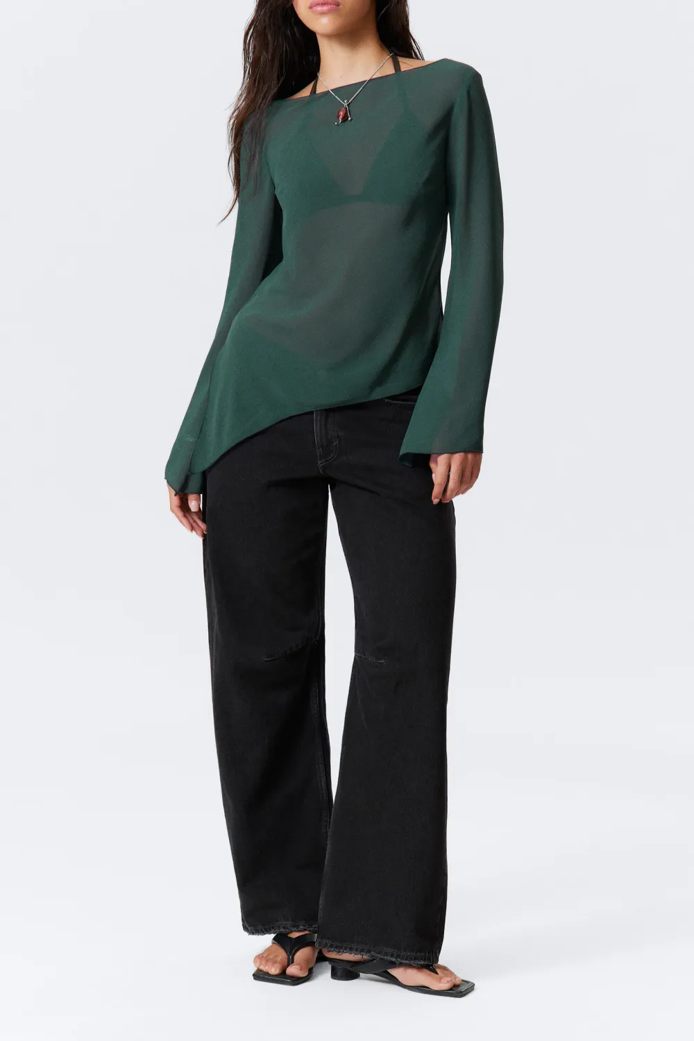 Asymmetric Hem Long Sleeve Blouse