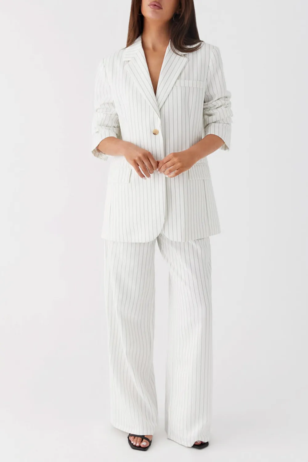 Pinstripe Oversized Blazer - White Pinstripe