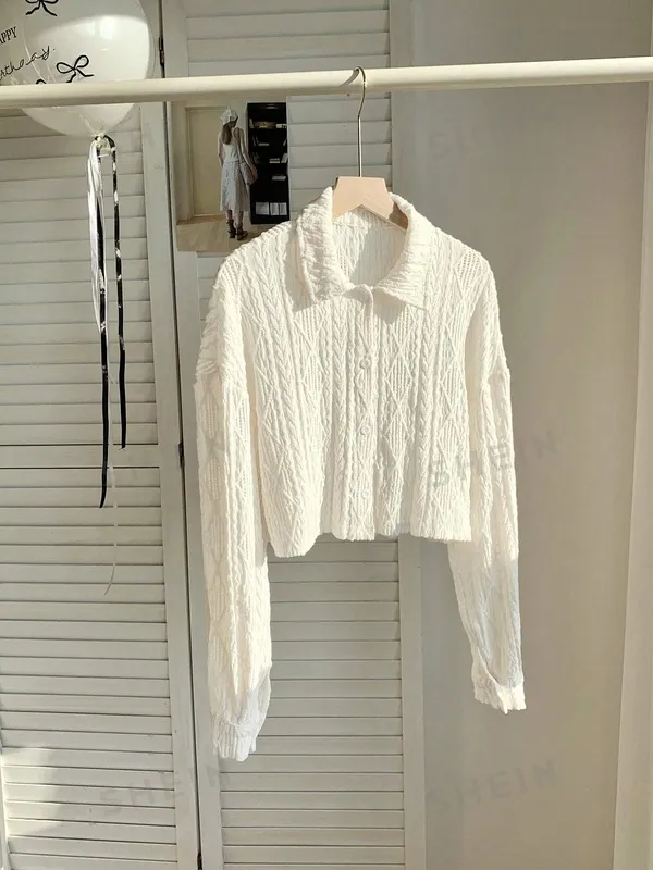 Women's Cropped Sheer Button Front Blouse