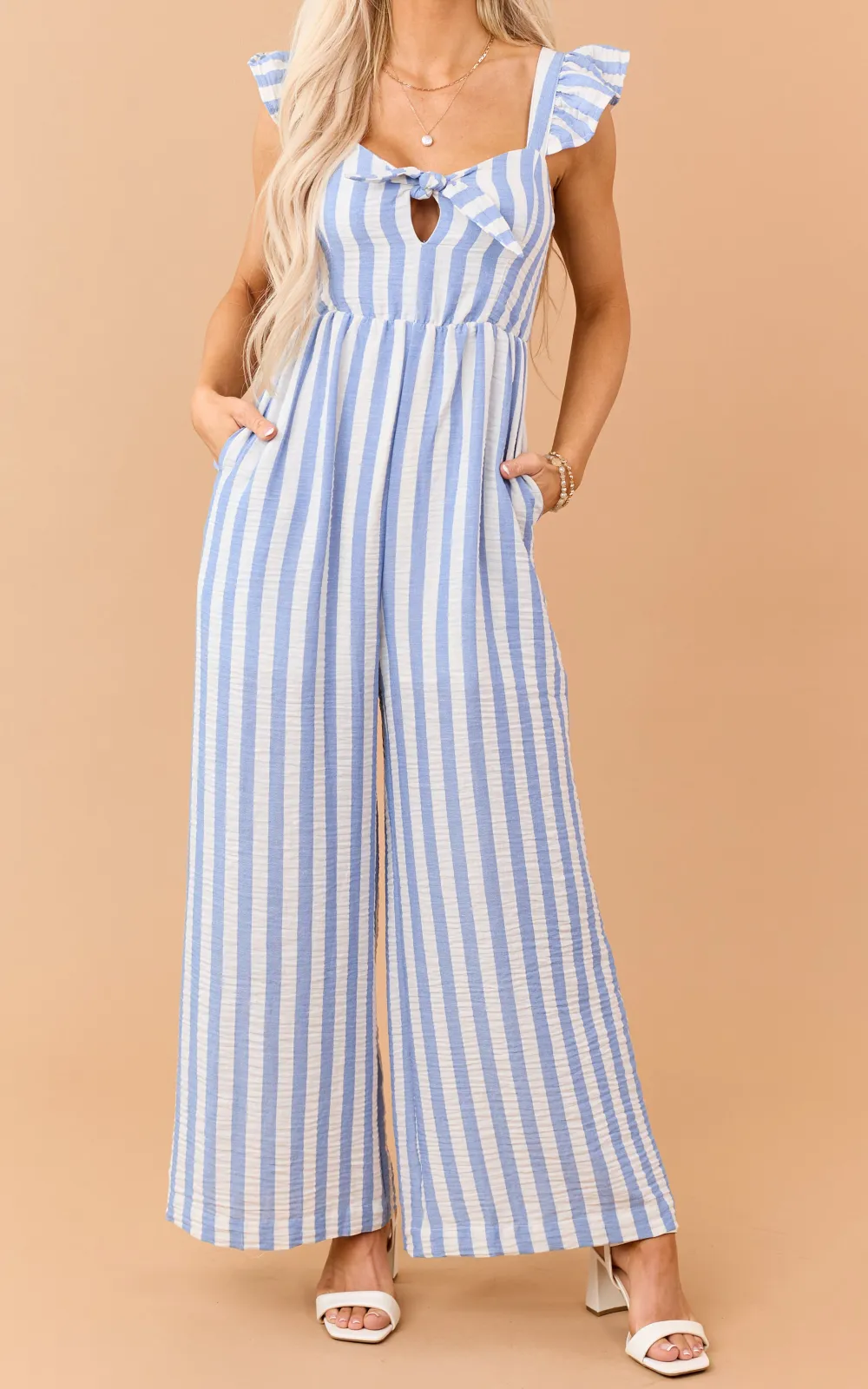 Powder Striped Bust Tie Wide Leg