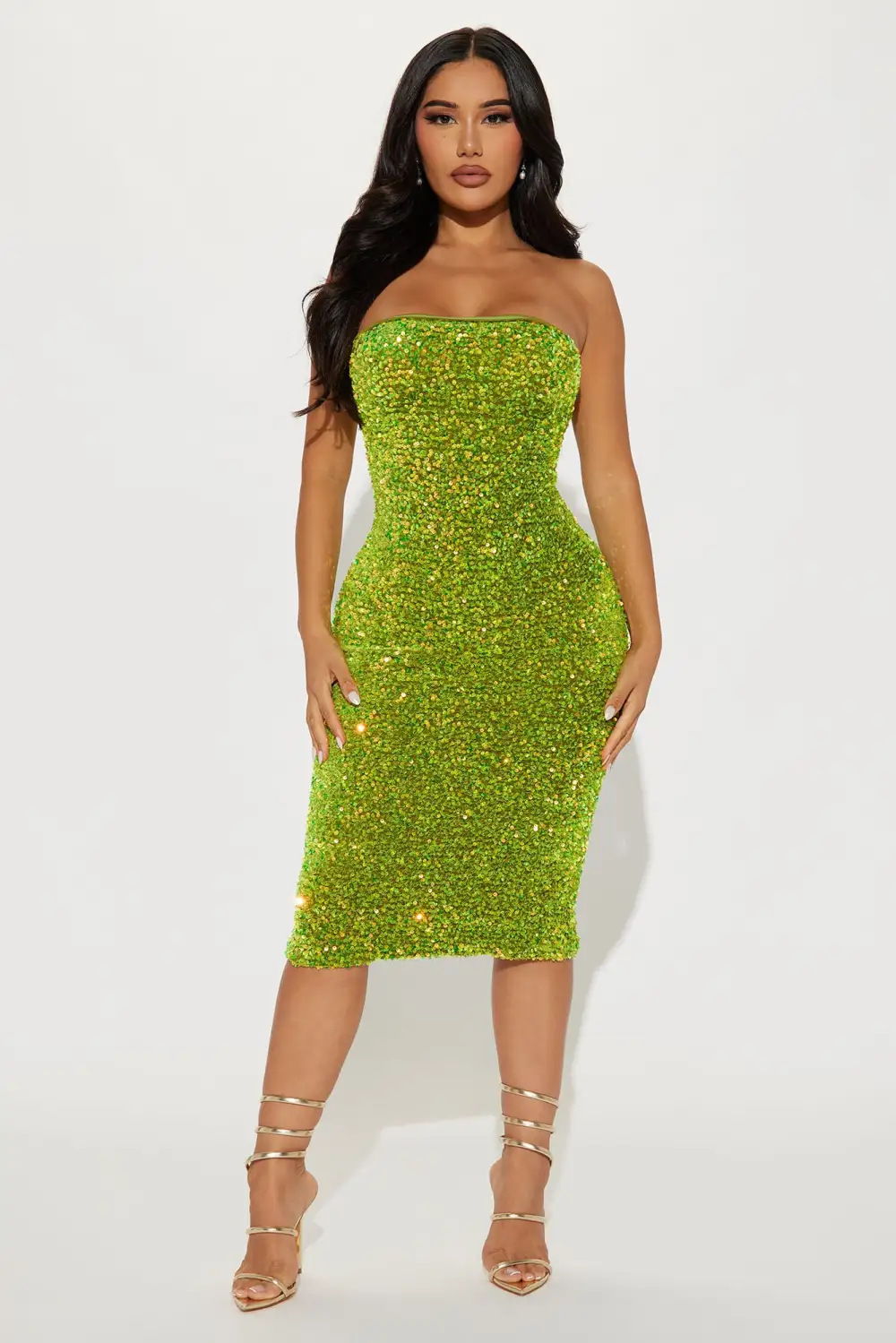 Dublin Sequin Midi Dress - Chartreuse
