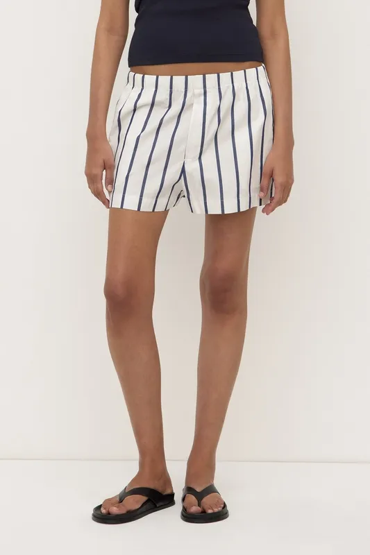 White & True Navy Striped Relaxed Short