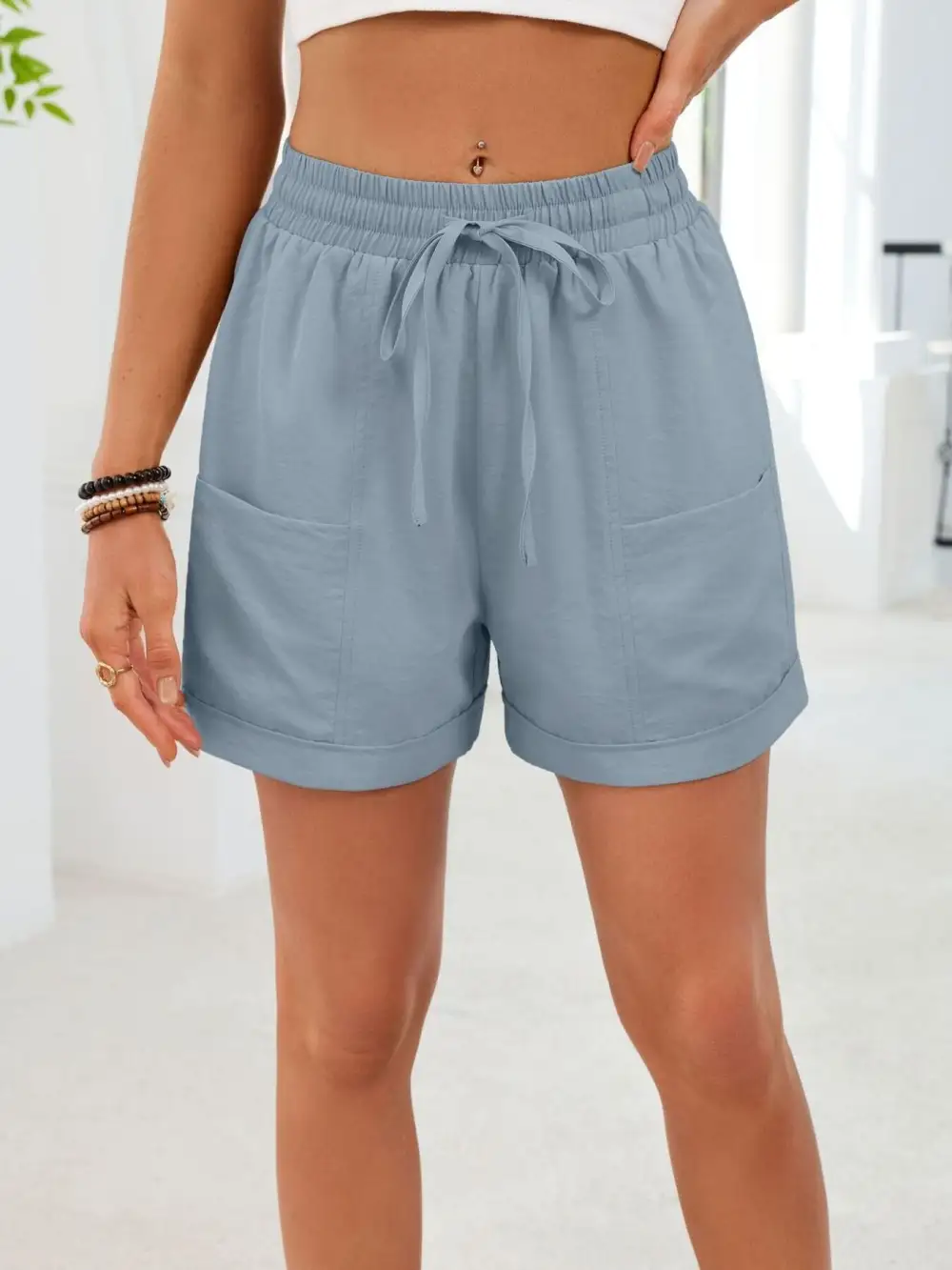 Casual Drawstring Elastic Waist Shorts