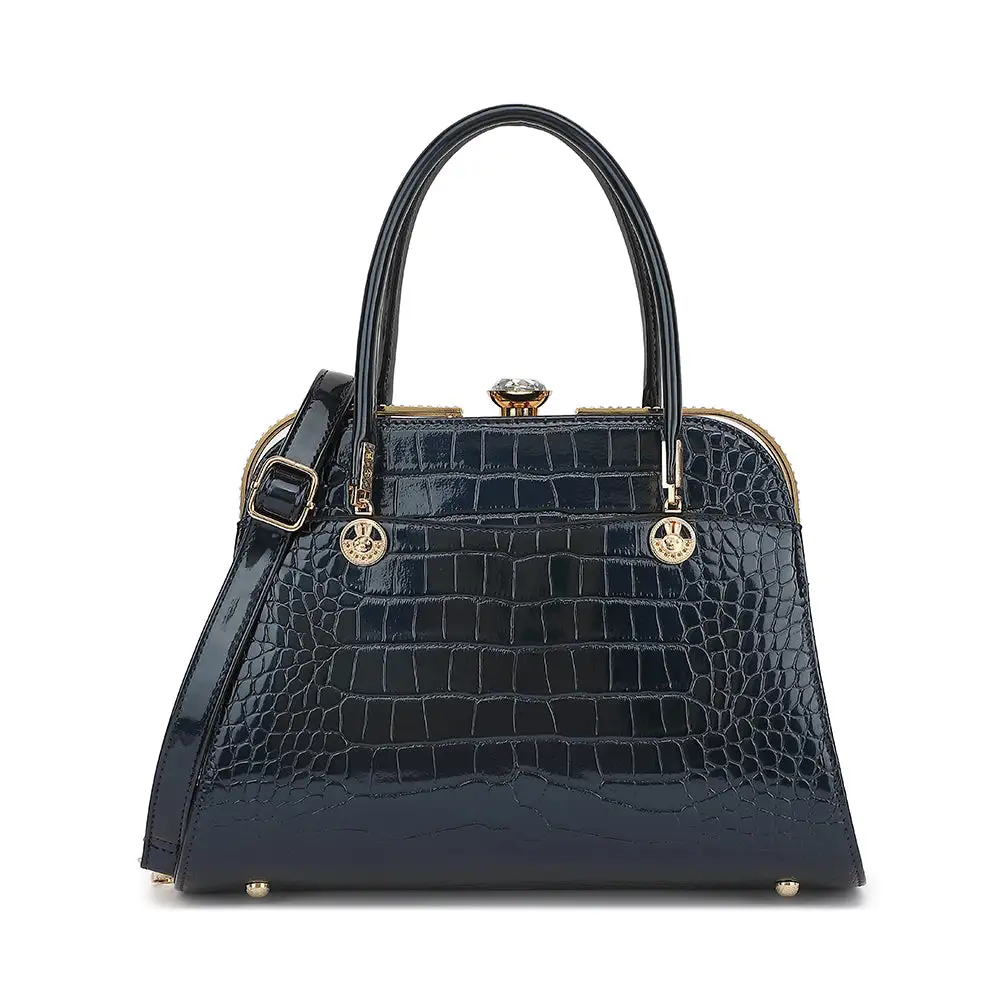 Croco Patent Satchel Bag