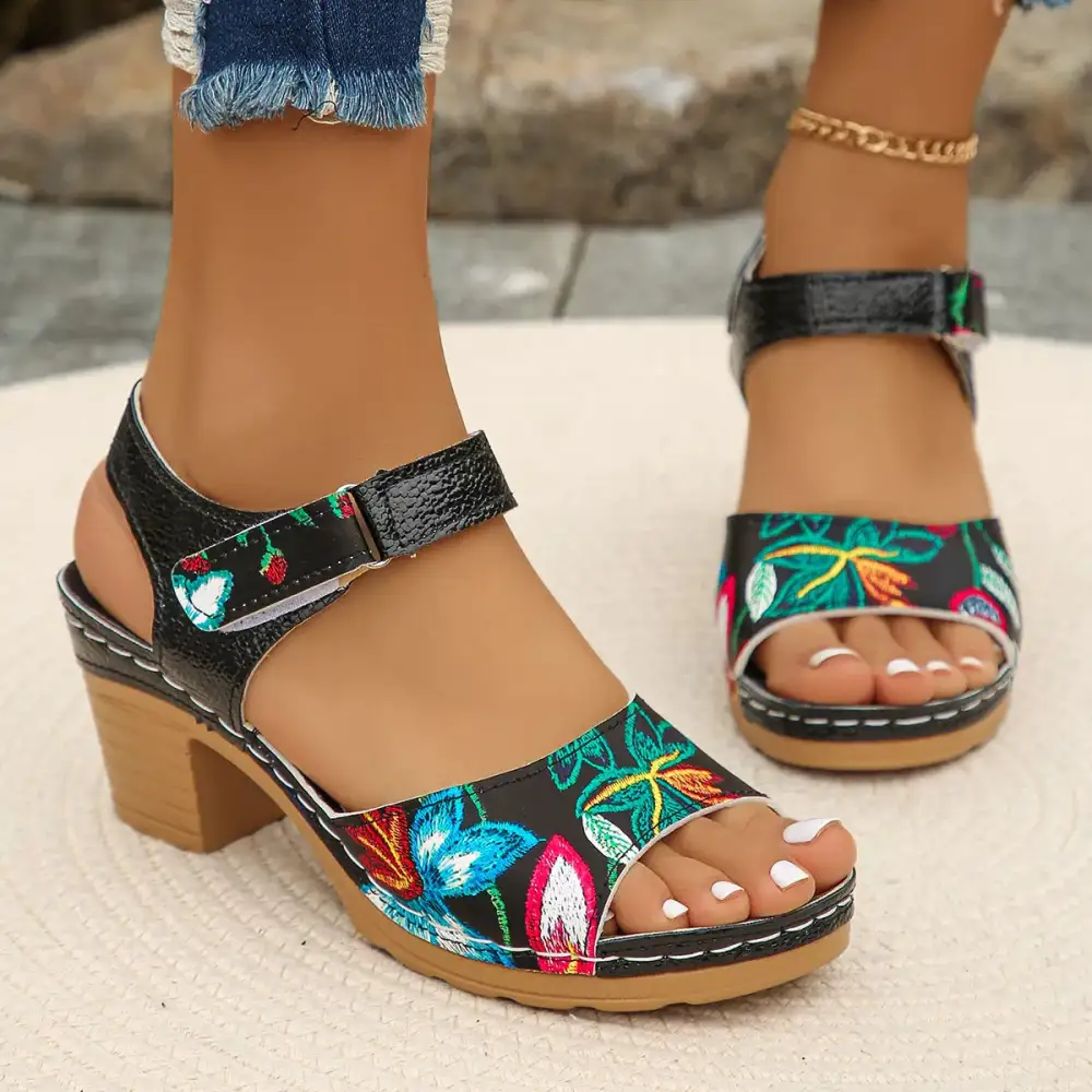 Refined Open Toe Block Heel Sandals