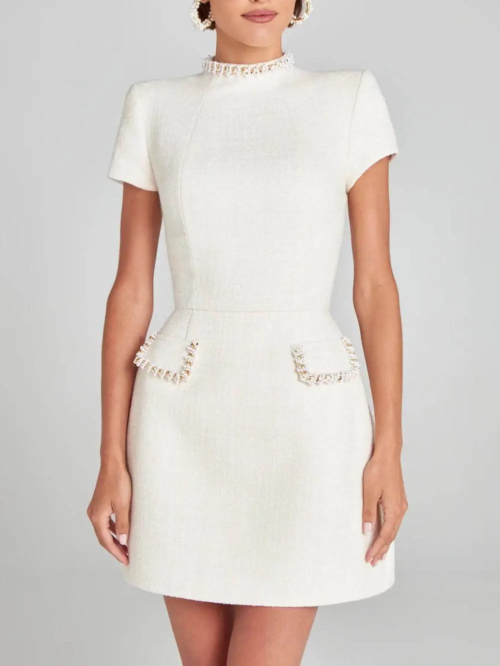 And Playful Pearl Trim Pocket Mini Dress