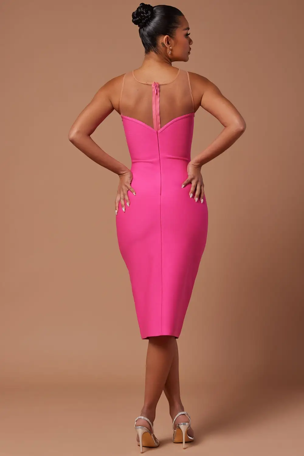 Evie Mae Bandage Midi Dress - Hot Pink