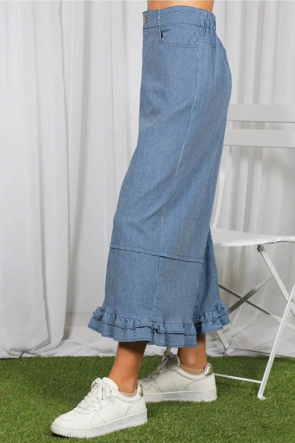 Ruffled Hem Denim Pants