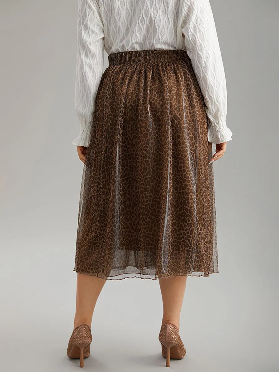 Brown Half Skirt Leopard Print