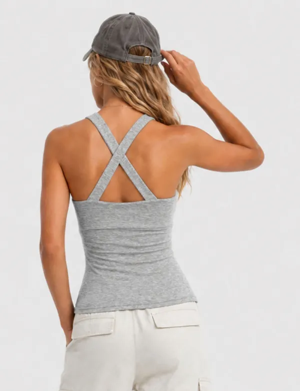 Chic Twisted Strap V Neck Cross Back Sleeveless Top