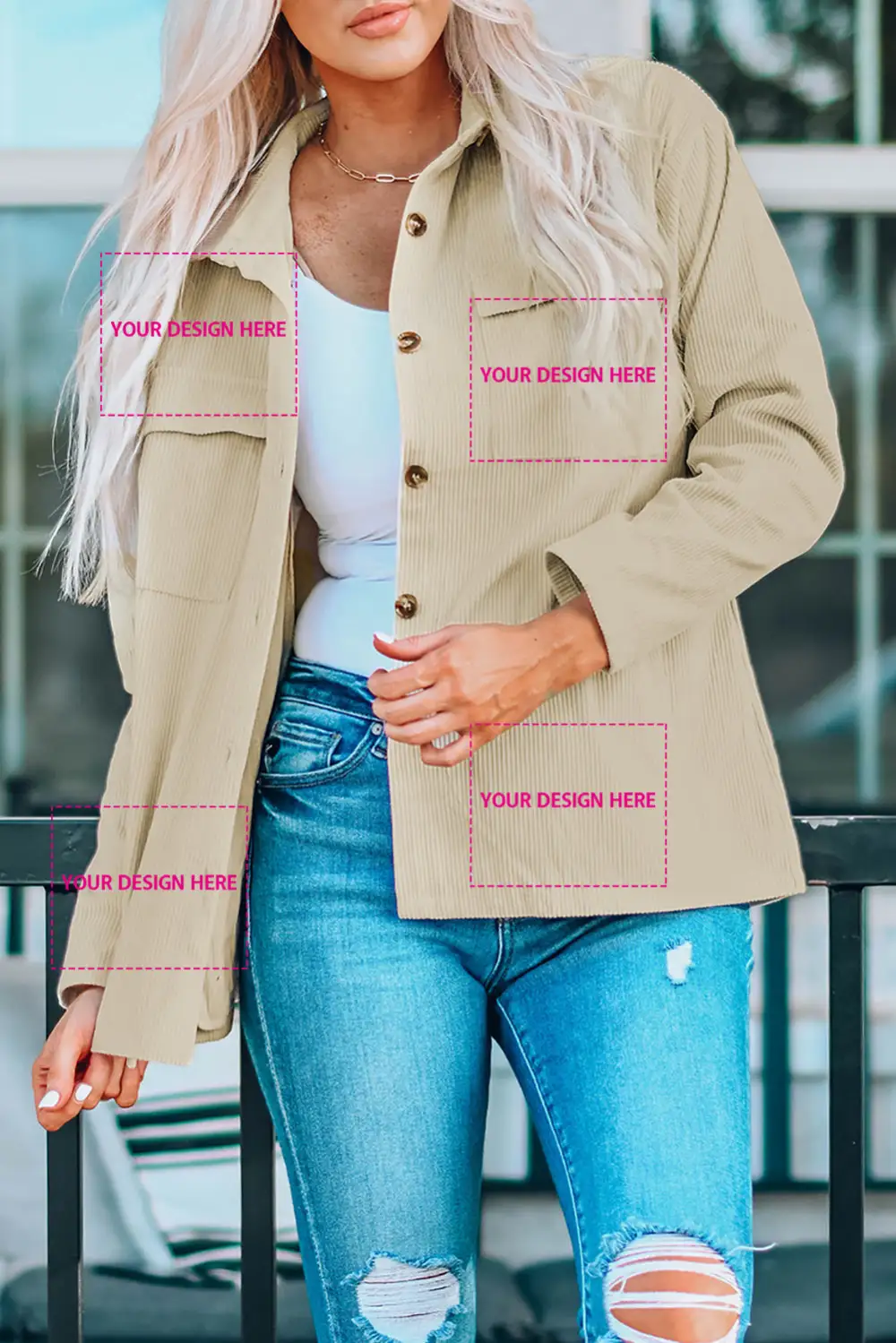 Ribbed Pocket Button Front Shacket
