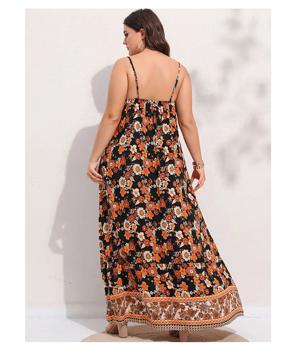 Spirit and Rebel Plus Size Floral Print Boho Maxi Dress