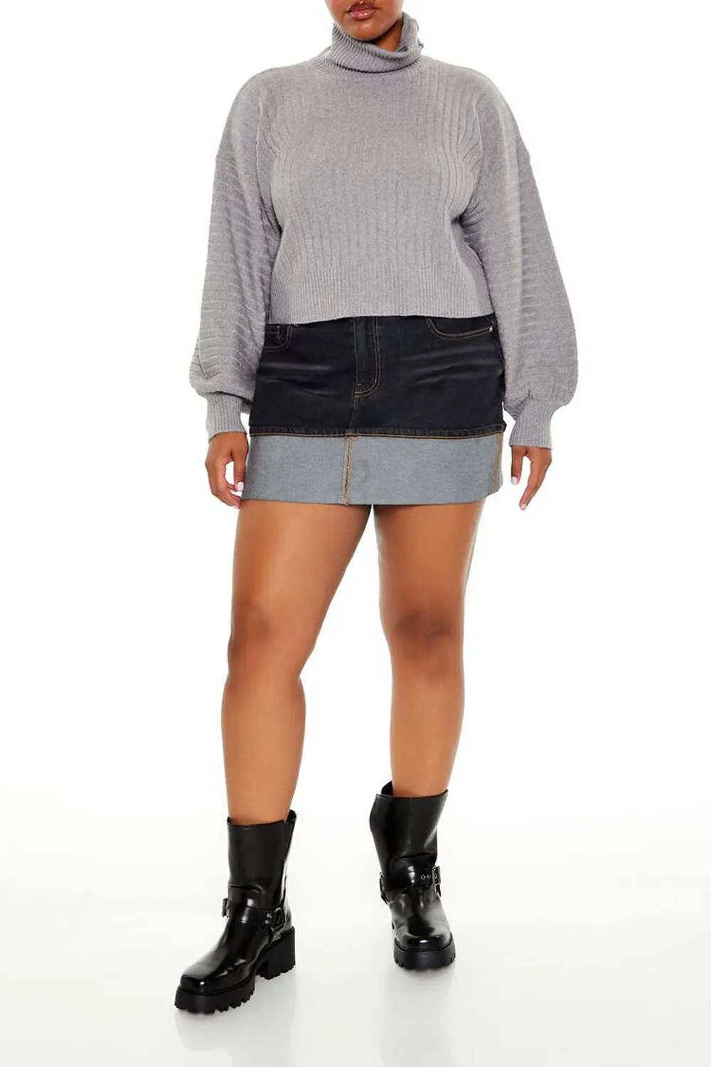 Plus Size Foldover Denim Mini Skirt