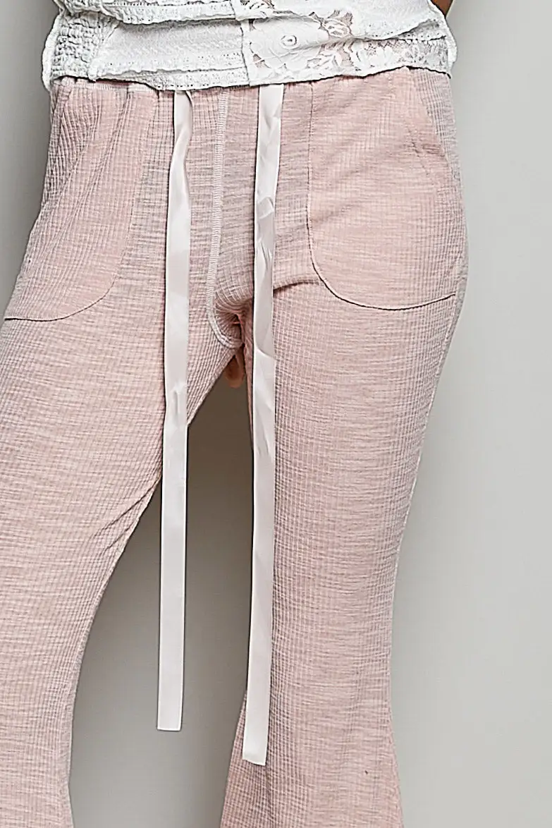 Everyday Drawstring Textured Ribbed Knit Pants