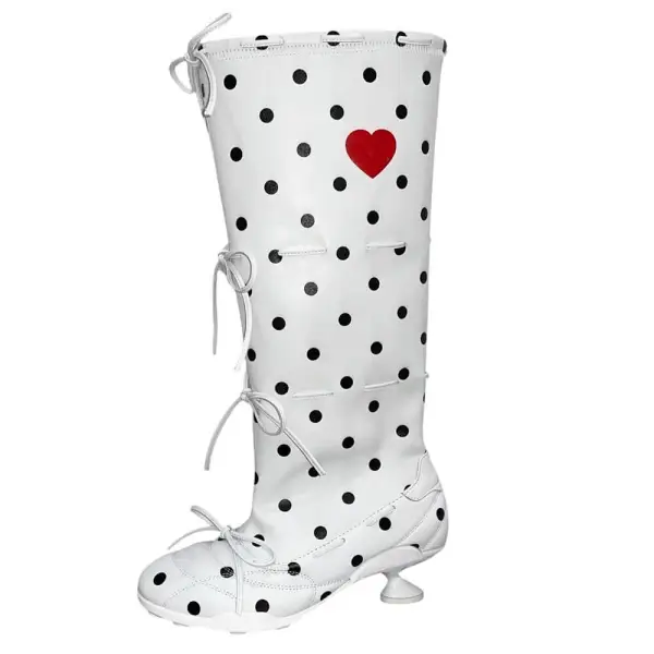 Polka Dot Heart Kitten Heel Boots