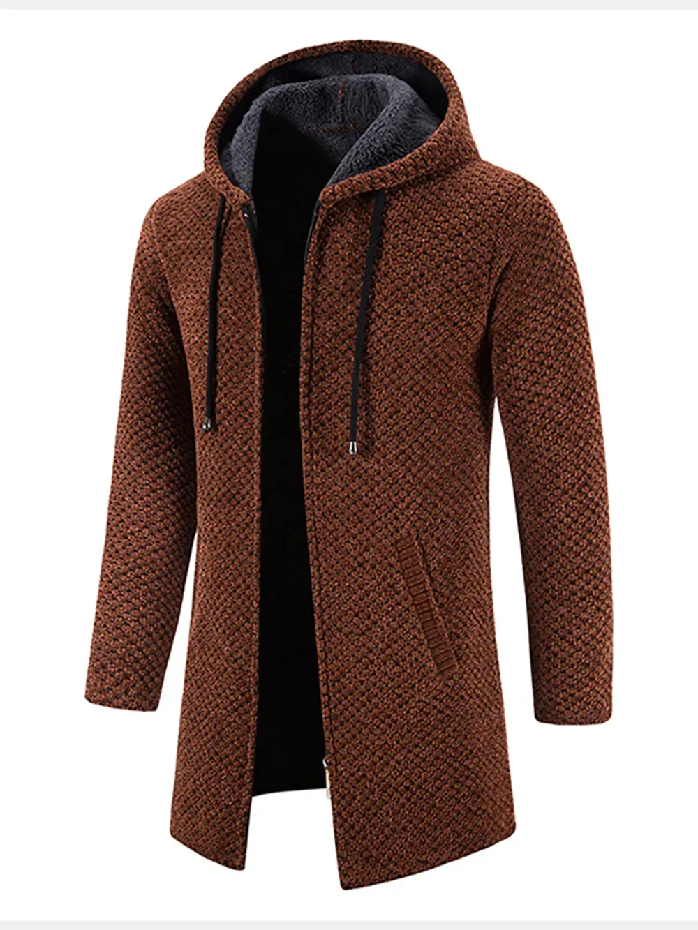 Long Line Textured Hooded Cardigan